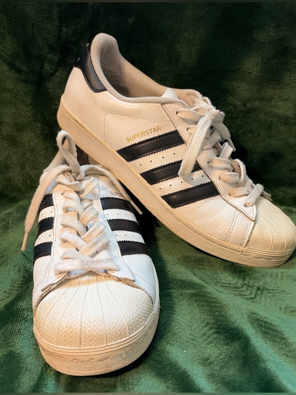 Adidas Superstar White Leather Sneakers with Black Stripes